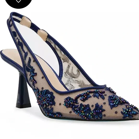 Betsey Johnson Nikki Embroidered Slingback Evening Pump navy blue 8.5 - Picture 1 of 10